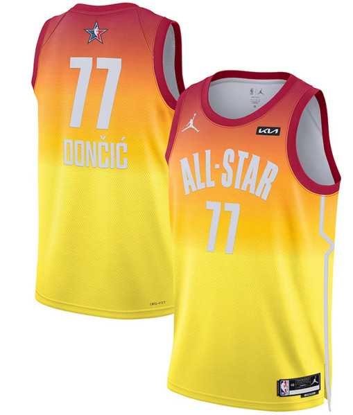 Men's 2023 All-Star #77 Luka Doncic Orange Game Swingman Stitched Basketball Jersey Dzhi